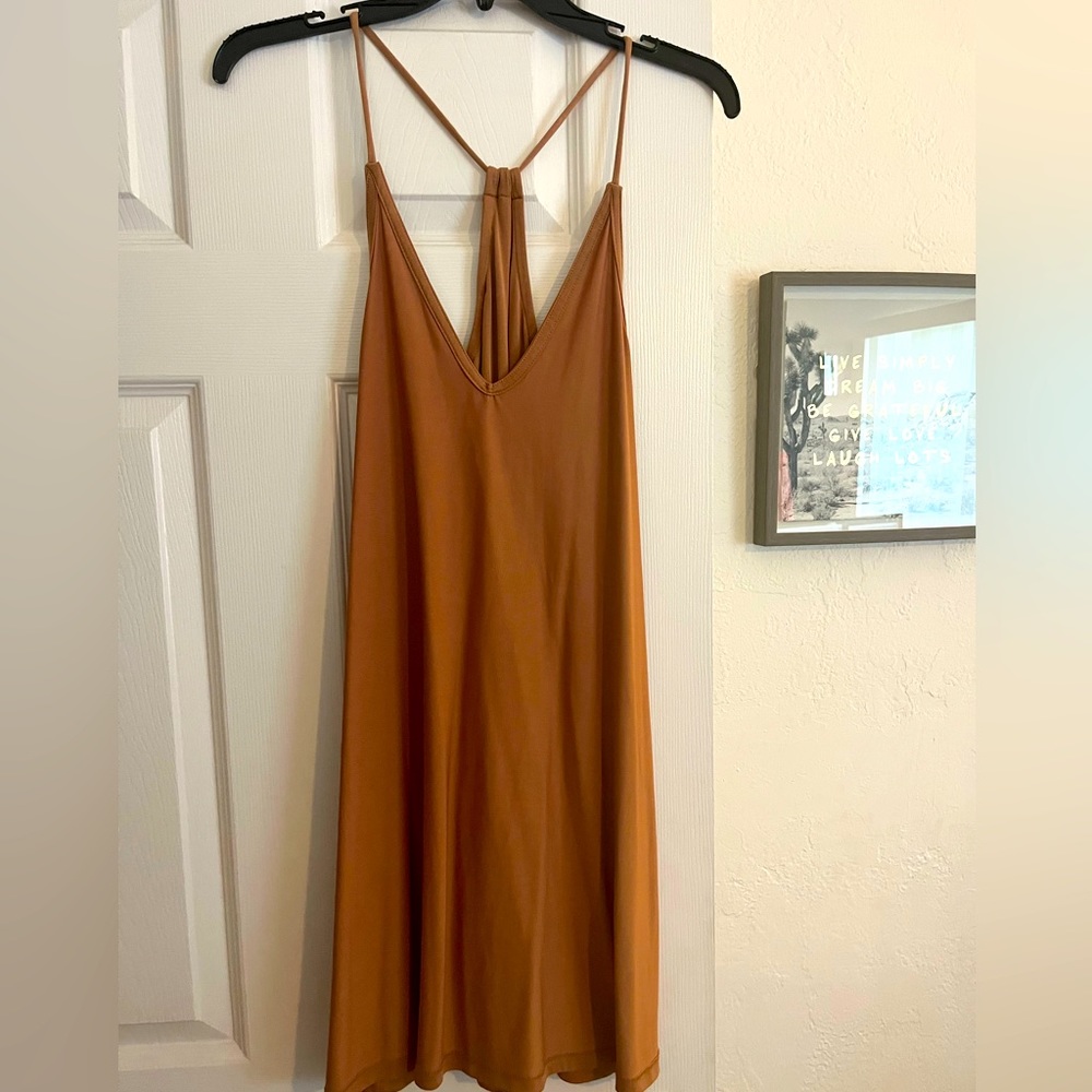 Light brown/tan sexy spaghetti strap mini dress